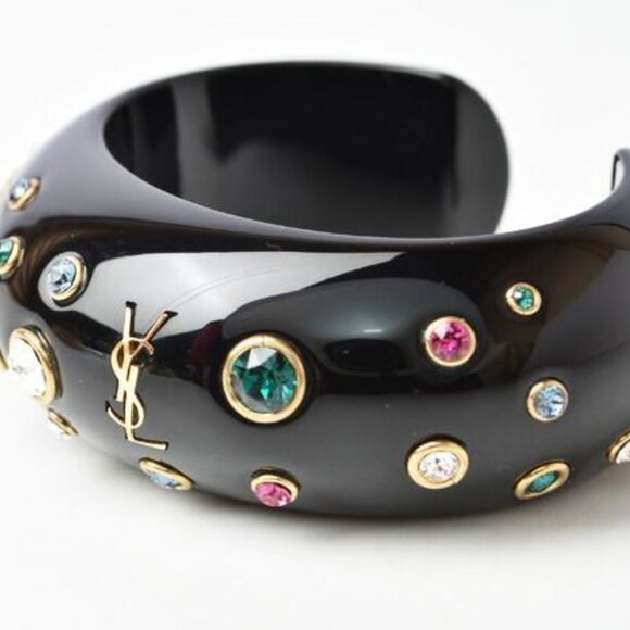 Saint Laurent Bangle Bracelet Bangle Rhinestone Multicolor Black - Picture 2 of 6